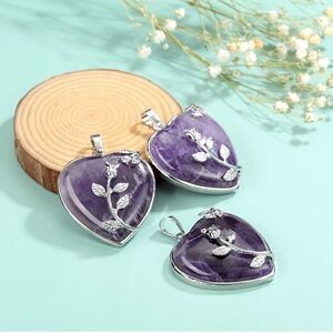 Top Plaza Natural Healing Crystals Heart Pendant Necklaces Reiki Quartz Gemstone